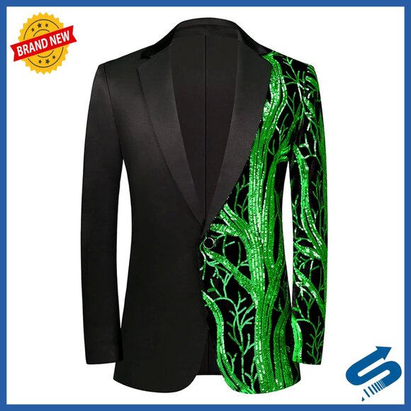 Men's Sequin Blazer Slim Fit Sport Coat for Prom Wedding Party